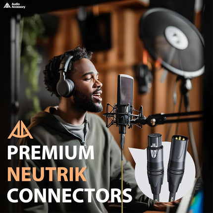 Gold Series Star Quad XLR Cables 1.5ft, Neutrik Connectors, 19AWG Microphone Cable, Kevlar-Reinforced Nylon Braided Handmade Mic Cable, 100% Coverage OFC Braid and Al-Foil Shielding