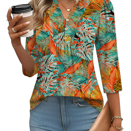 3/4 Length Sleeve Womens Tops Dressy Casual Henley V-Neck Summer Tops