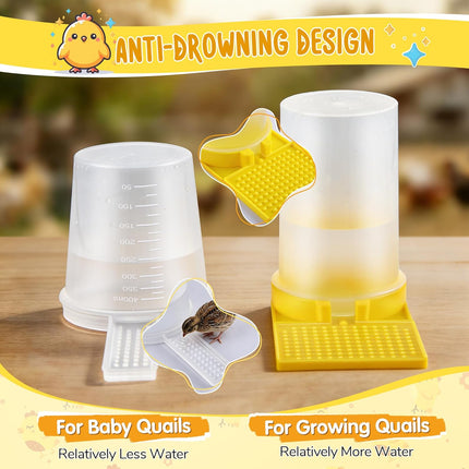 Feekoon 2Pack 400ml Quail Water Feeder, Anti Drowning Design, Ideal for Button Quail, Quails, Baby Chicks, Ducks, and Baby Birds, Safe and Durable Waterer, Easy to Install and Clean