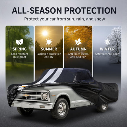Chevy C10 Truck Cover Custom Fit 1960-1987 Regular Cab Short Bed(6.5') with Door Zipper, 10 Layers Outdoor Heavy Pickup Truck Cover Waterproof All Weather, Wind Dust Sun Protector.