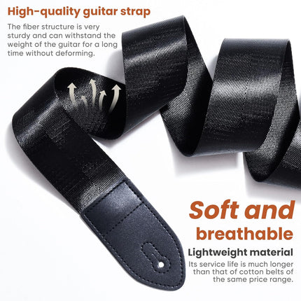 AARVI Guitar Strap 2 Pack - Black & Brown Adjustable Thickened Webbing with Leather Buckle for Acoustic/Electric/Bass