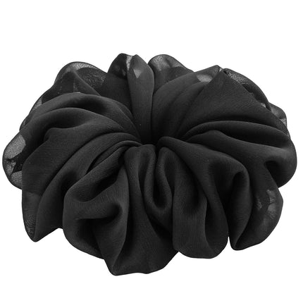 38 Colors Available, Big Scrunchies for Hair, Soft Cheer Chiffon large Ponytail Holder, Cute Birthday Gift for Women Girl Teen, Holiday Accessory (Black)