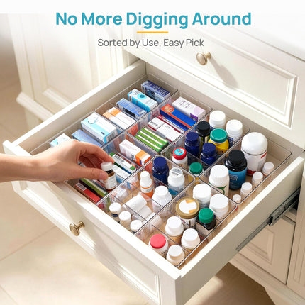 8 Pack Food Storage Organizer Bins, Clear Plastic, 4 Compartments