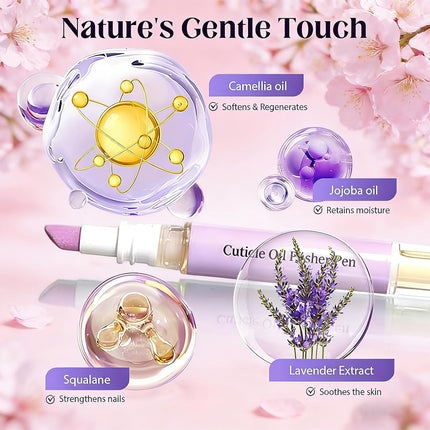 2 Pack Cuticle Oil Pusher Pen - Ceramic Cuticle Oil for Dry Nails & Cuticles, No Leak Travel Size Cuticle Pusher Pen, Moisturizing Nail Care Treatment for DIY Manicure & Salon Use