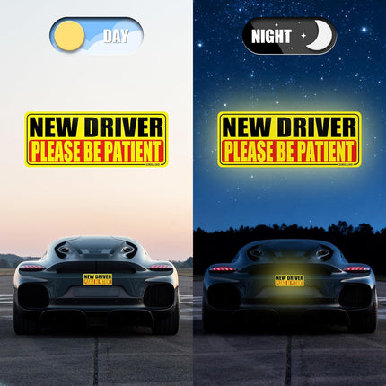 SINGARO New Driver Magnet for Car, Please Be Patient New Driver, 3Pcs Magnetic Reflective Novice Rookie Drivers Safety Warning Bumper Stickers, Removable Car Exterior Accessories