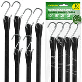 Bungee Cords with Hooks (10 Pack) Heavy Duty in 10", 15", 21", 31" Sizes