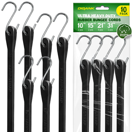 Cuerdas Elásticas con Ganchos (10 Pack) Heavy Duty en Tamaños 10", 15", 21", 31"