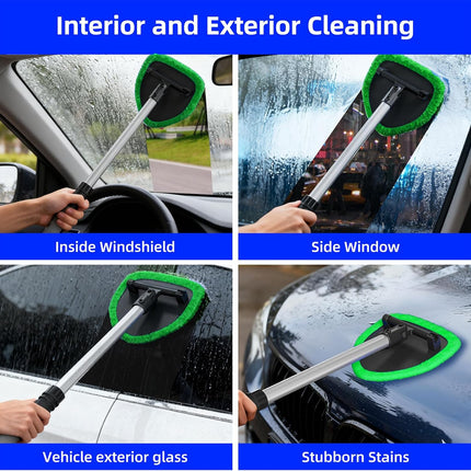 desin Windshield Cleaning Tool, Car Window Cleaner Windshield Cleaner with 4 Reusable and Washable Microfiber Pads and Extendable Handle Auto Inside Glass Wiper Kit (Green)