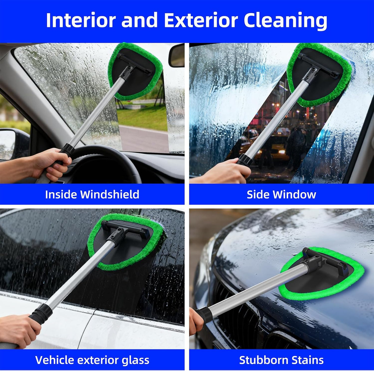 Windshield Cleaning Tool with Extendable Handle and 4 Microfiber Pads - photo 4