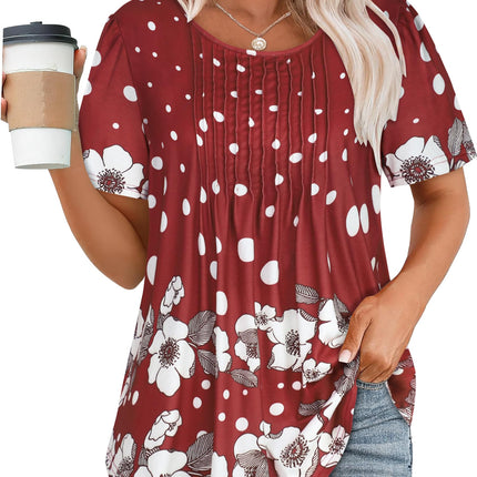 Womens T Shirts Short Sleeve Tops Pleated Dressy Casual Flowy Summer Blouses