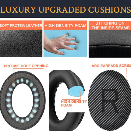 SoloWIT Replacement Earpads Cushions for Bose QuietComfort 35 (QC35) & Quiet Comfort 35 II (QC35 ii) Headphones, Ear Pads with Softer Leather, Noise Isolation Foam, Added Thickness (Black)