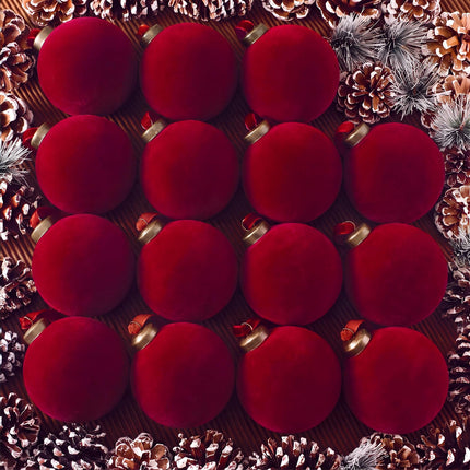 15 Pcs Velvet Christmas Balls, Burgundy