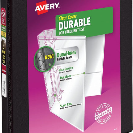 Avery Durable View 3 Ring Binder, 1/2 Inch Slant Rings, 1 Black Binder (17001)