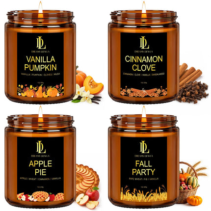 Fall Candles Set for Home Scented, 4 Pack 28oz, Soy Wax