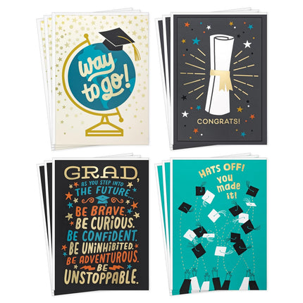 Hallmark Graduation Congrats Card Assortment (4 Designs, 12 Cards with Envelopes) for High School, College, University