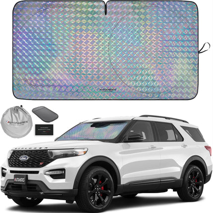 1-Piece Windshield Sun Shade Grunge American Flag - 4 USA Design - Foldable Car Front Window Sunshade for Most Sedans SUV Truck - Blocks Max UV Rays and Keeps Your Vehicle Cool - Medium