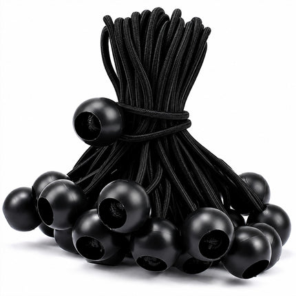 30 Pcs 4 Inches Ball Bungee Cords, Black Heavy Duty Heavyweight Tarp Black Ball Bungee, 4mm Thickness Weather Resistant Tie Down Strap, Suitable for Camping, Securing Tents, Fixing Cables and Hoses