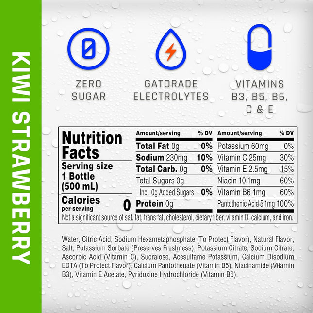 Kiwi Strawberry, Zero Calorie Sports Drinking Water with Electrolytes and Vitamins C&E, 16.9 Fl Oz (12 Count)