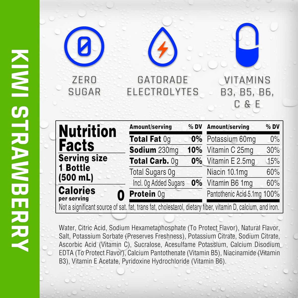 Kiwi Strawberry, Zero Calorie Sports Drinking Water with Electrolytes and Vitamins C&E, 16.9 Fl Oz (12 - photo 2