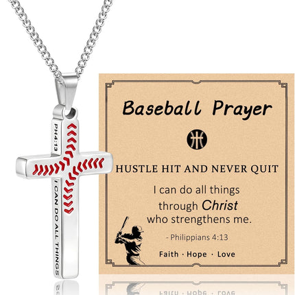 Sereney Baseball Necklaces for Boys as Baseball Cross Necklace,Stainless Steel Christian Philippians 413 Accessories Pendant as Religious Baseball Gifts for Boys, Communion Confirmation Baptism