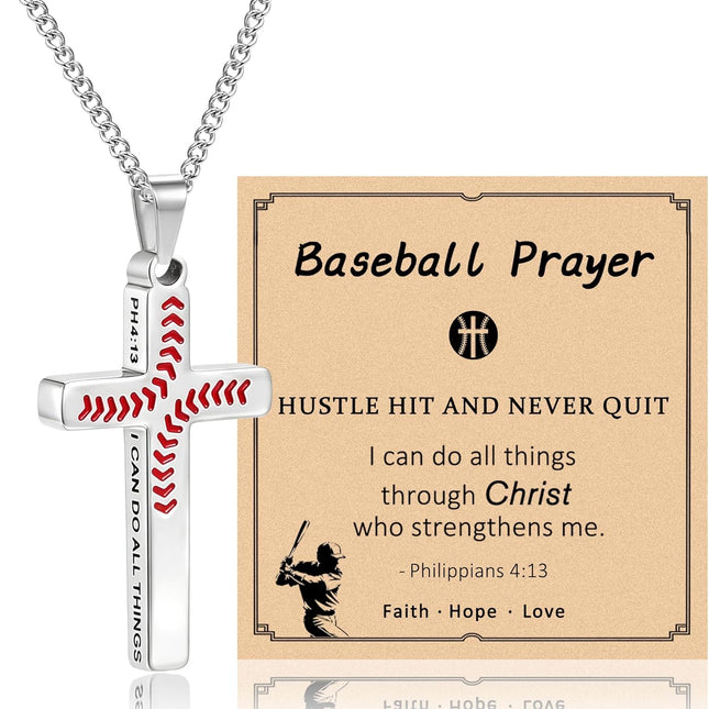 Baseball Necklaces for Boys as Baseball Cross Necklace,Stainless Steel Christian Philippians 413 Accessories Pendant as