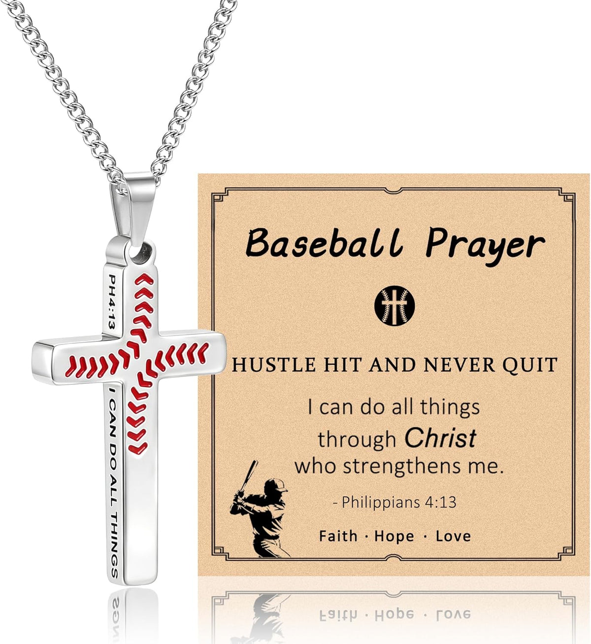 Baseball Necklaces for Boys as Baseball Cross Necklace,Stainless Steel Christian Philippians 413 Accessories Pendant as
