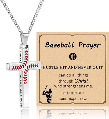 Baseball Necklaces for Boys as Baseball Cross Necklace,Stainless Steel Christian Philippians 413 Accessories Pendant as