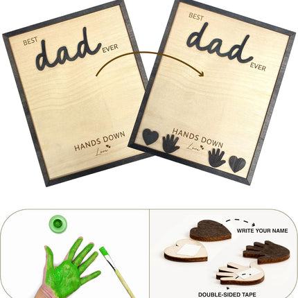 Best Dad Ever Hands Down Sign, Father's Day Wooden DIY Handprint Sign Gifts, Personalized Gift for Dad from Kids, Son, Daughter, Perfect Present for Papa, Daddy, Grandpa, Happy Birthday Gifts