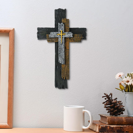 Rustic Cross Wall Decor, 13 Inch Christian Cross with Hanging Hook