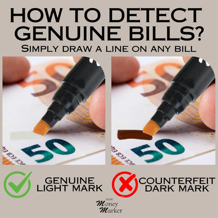HVM Counterfeit Money Detector Pen (2 Counterfeit Pens) - Money Marker Bill Detector Pen with Upgraded Chisel Tip - Detect Fake Bills, Universal False Currency Checker Pack