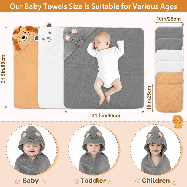 9-Piece Baby Bath Towels and Washcloths Set