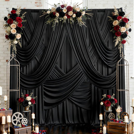 20ft x 10ft Wrinkle Free Black Backdrop Curtains for Parties, 4 Panels 5x10ft Silky Polyester Black Photo Backdrop Drapes for Wedding Graduation Birthday Party Photography Background