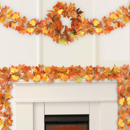 2Pack 11.8FT Fall Garland for Mantle Indoor Outdoor Thanksgiving Decor