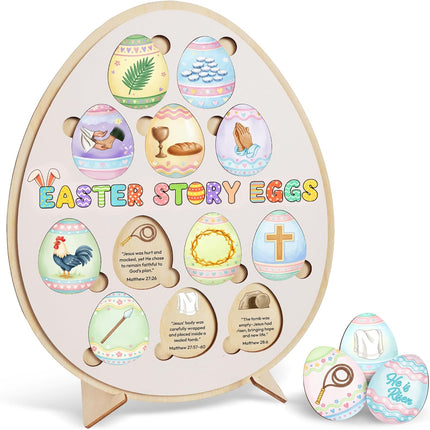 Easter Story Eggs Puzzle Wooden for Kids, Christian Church Gifts, Easter Basket Stuffers Gifts for Teen, Kids, Resurrection Jesus Story