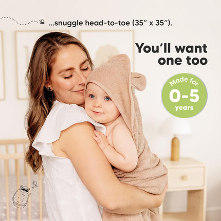 2-Pack Hooded Baby Towels for Newborn, Kids, Almond, 35x35
