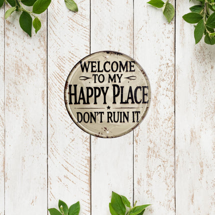 Welcome Sign for Front Door Round Metal Welcome to My Happy Place Plaque - photo 6