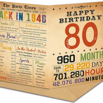 80th Birthday Card Gifts for Women Men, Happy 80th Birthday Decorations for Grandpa Grandma, 80 Year Old Birthday Gift, Back In 1946
