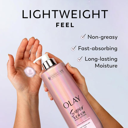 Olay Super Serum Body Wash + Hand & Body Lotion Bundle for Dry Skin, 24hr Long Lasting Hydration, 5+ Ingredient Serum Complex for Luminous Skin, 18.5 fl oz (Pack of 2)