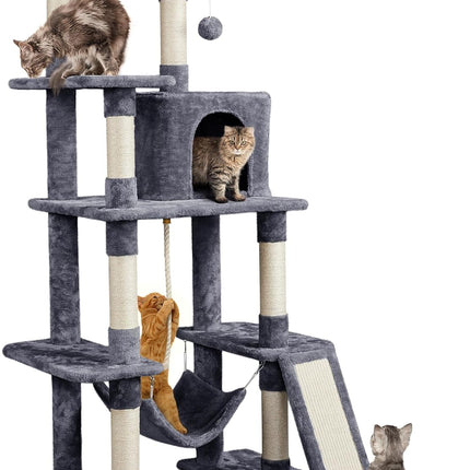 Yaheetech Large Multi-Level Cat Tree, 63 Inches Tall with Sisal-Covered Scratching Posts, Condo, Hammock, Dangling Ball, and Extended Platform for Cats to Play and Sleep