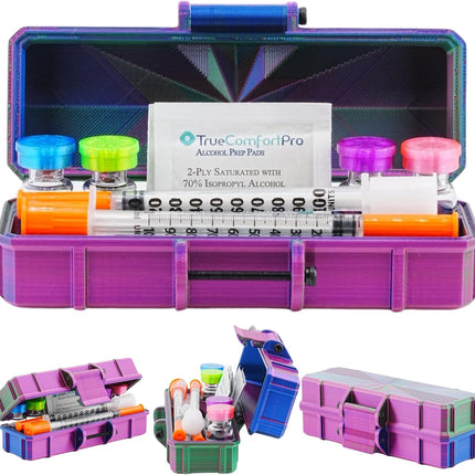 Vial Guard Storage Hard Case for 3ml, 5ml, 10ml, 30ml Vials, Secure Holder Multiple Sizes (Metalic, 4 x 3ml + Storage)