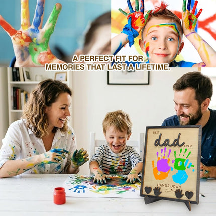 Best Dad Ever Hands Down Sign, Father's Day Wooden DIY Handprint Sign Gifts, Personalized Gift for Dad from Kids, Son, Daughter, Perfect Present for Papa, Daddy, Grandpa, Happy Birthday Gifts