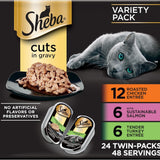 Comida húmeda para gato en trozos con salsa, receta húmeda para gato, entrada de pollo asado, con salmón sostenible, entrada de pavo tierno, bandejas de 2.6 oz. doble paquete (24 unidades, 48 porciones)