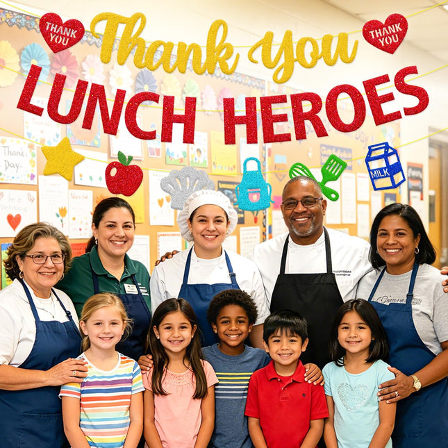 Thank You Lunch Heroes Banner, School Lunch Hero Day Decorations for Ladies