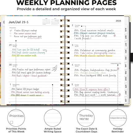 AHGXG Academic Planner 2026-2027, July 2026 - June 2027, Weekly and Monthly, 5.7" x 8.3", Hardcover, Spiral-Bound, Calendar, Agenda for Women, Student, School, 12-Month Tabs (Colourful Tree)