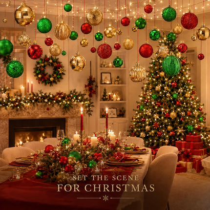 36 Pcs Christmas Balls Ornaments for Ceiling, Red, Green, Gold