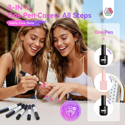 SAVILAND Express One-Step Gel Nail Polish Pens Set: 6 Pearl Pink Blue Colors 3 in 1 Gel Polish Set Base & Color Gel & Top in a Pen for Aurora Effect Easy to Use Travel 4ml (U V Lamp Needed)