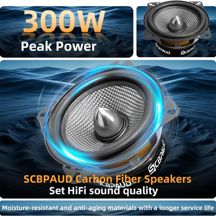 4 Inch Car Speakers 300W, 4 Ohm Mid-Bass Audio Speaker with Carbon Fiber Cone, High Sensitivity, Easy Installation – High-End Auto Audio System（2 Pack）