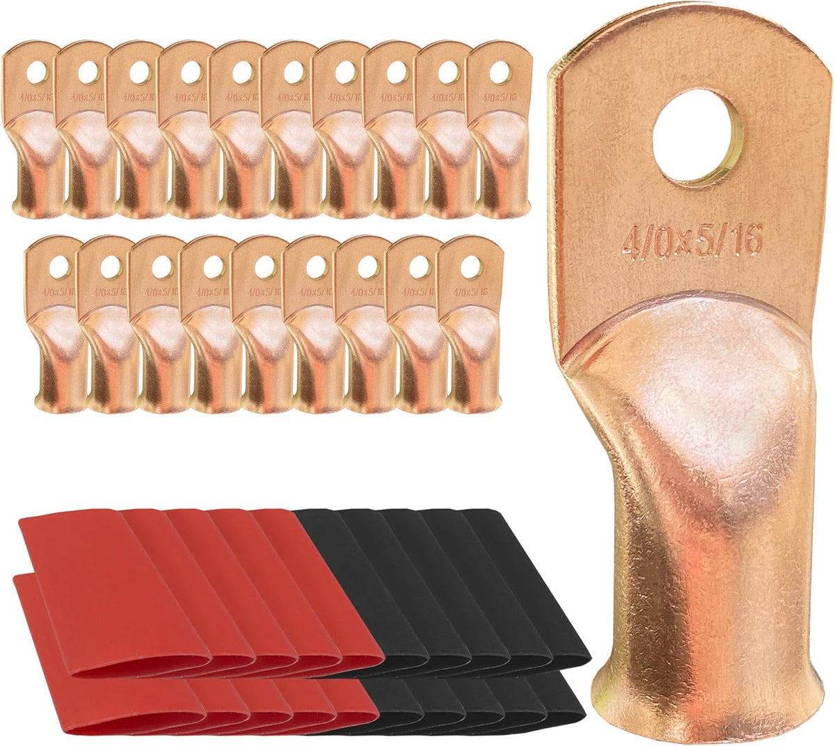 10pcs 4/0 AWG-5/16 Ring Battery Lugs with Heat Shrink Tubing