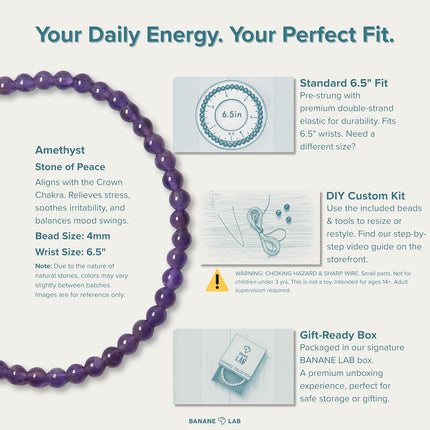 Natural Crystal Beads Stretch Bracelet for Women Men, Handmade Crystal Beaded Spiritual Energy Healing Gemstone Yoga Chakra Jewelry, Gifts for Her Him, DIY Kit Included, Fits 6.5" Wrist