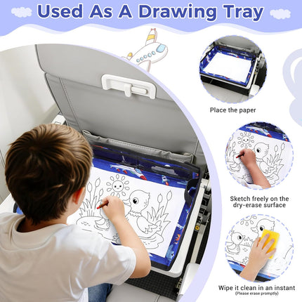 COOLBEBE Airplane Tray Table Cover – Foldable Travel Tray Cover for Toddlers 1-3 – Universal Fit for Airplane, Car Seat, High Chair – Machine Washable, Portable (Blue Plane)